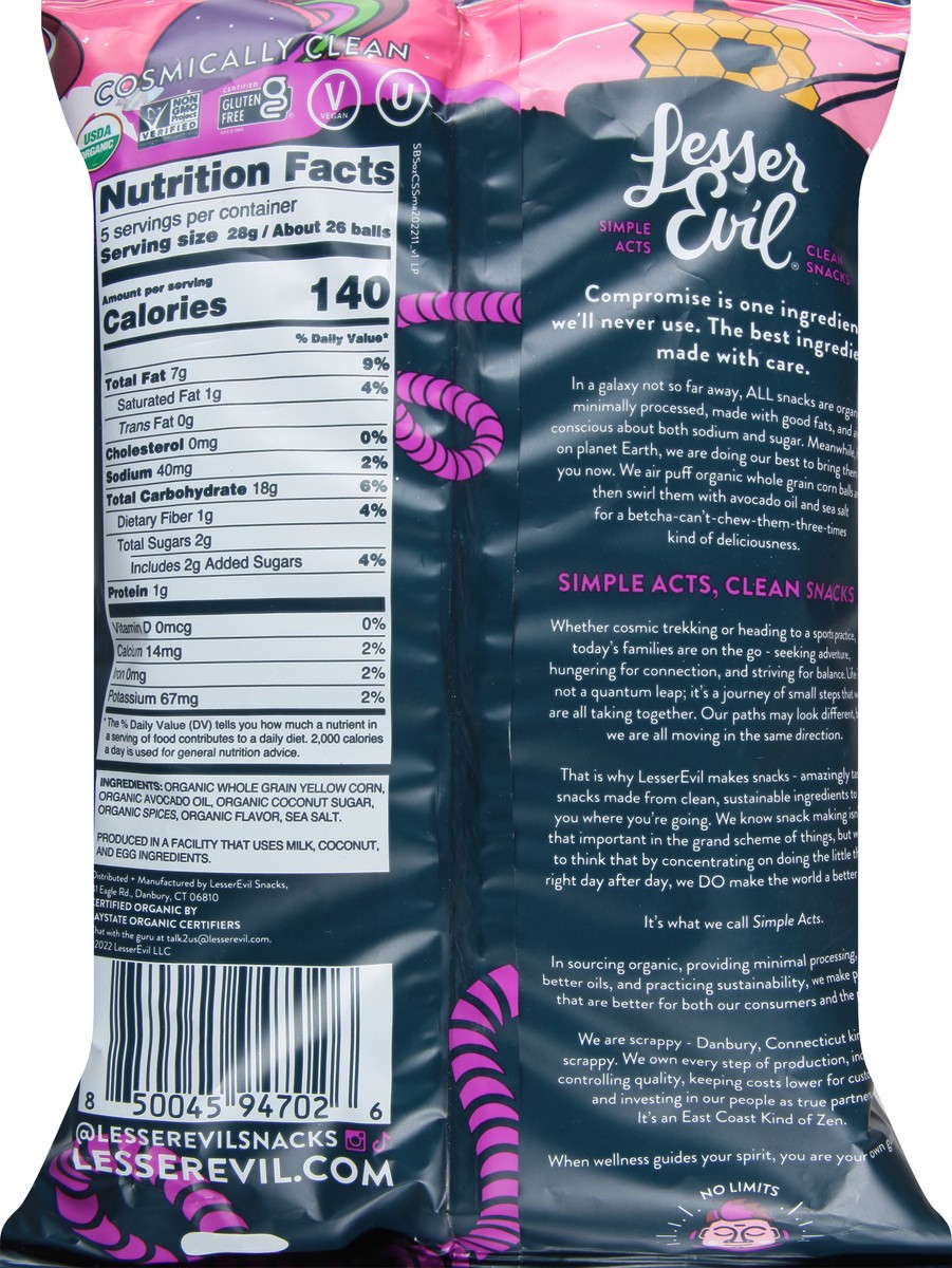 slide 2 of 11, LesserEvil Cinnamon Sugar Stardust Space Balls with Organic Avocado Oil 5 oz, 5 oz