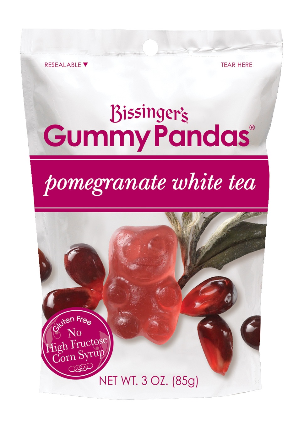 slide 1 of 1, Bissinger's Pomegranate White Tea Gummy Pandas, 3 oz