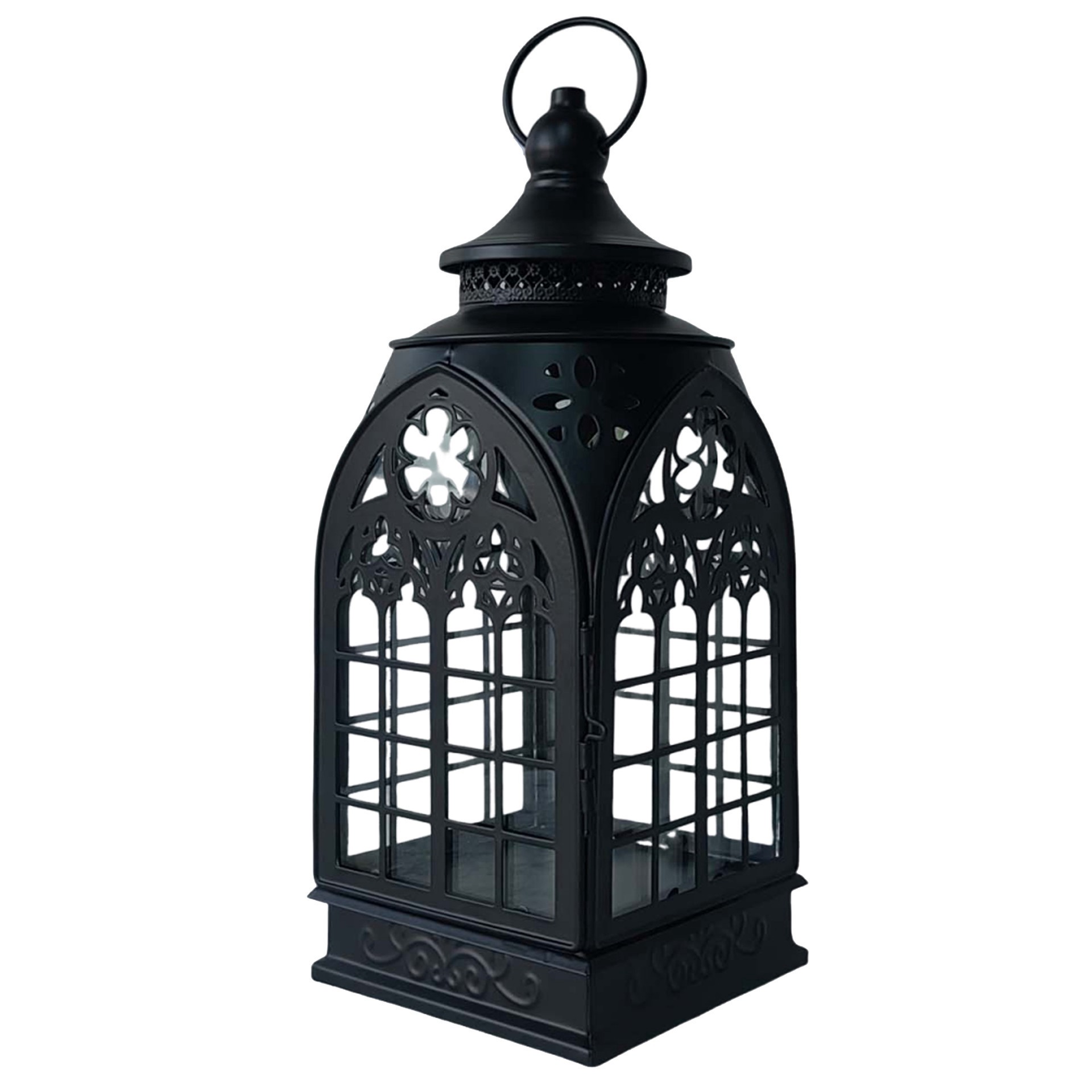 slide 3 of 3, 12.25" Black Cathedral Metal & Glass Lantern By Ashland, 12.25 in