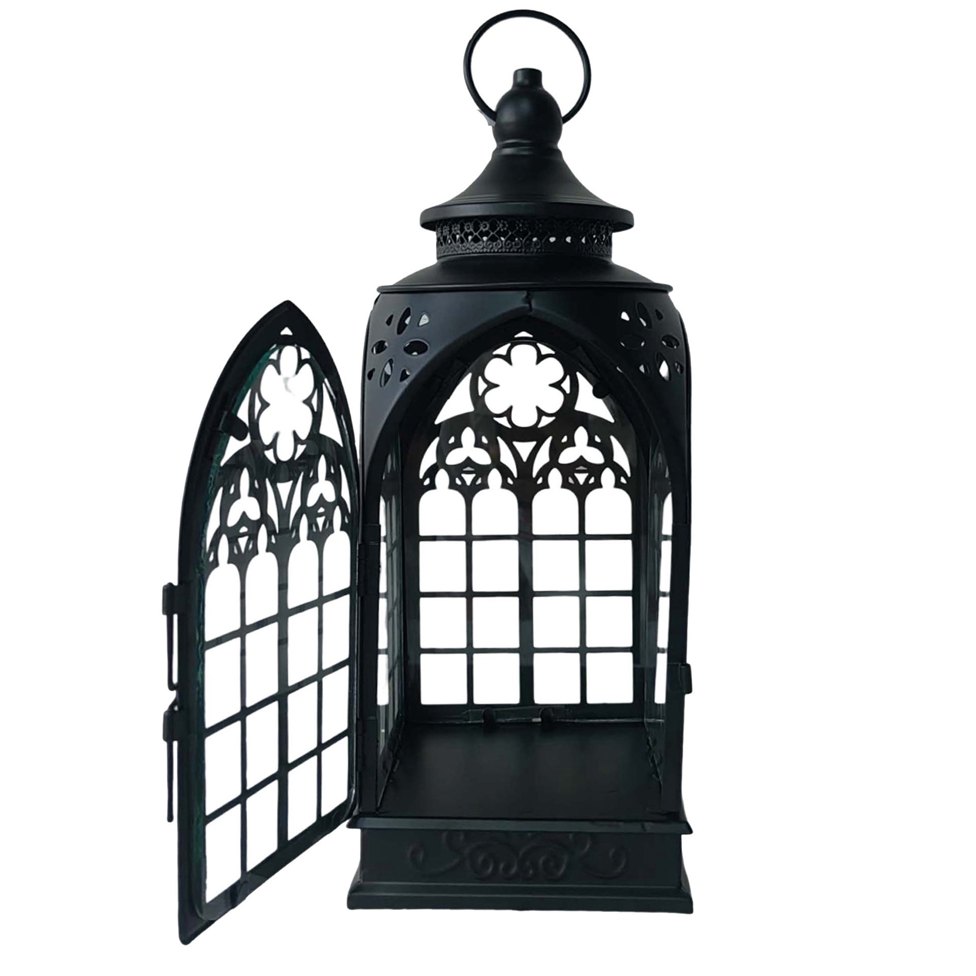 slide 2 of 3, 12.25" Black Cathedral Metal & Glass Lantern By Ashland, 12.25 in