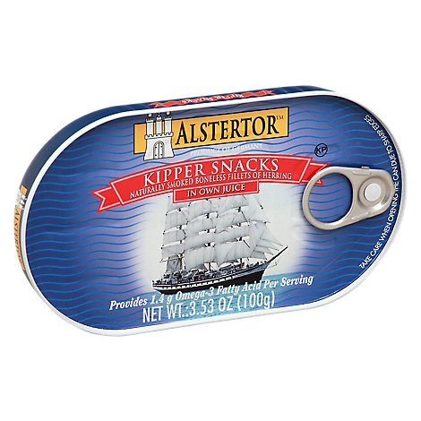 slide 1 of 1, Alstertor Kipper Snacks Smoked Boneless Fillets Of Herring, 3.53 oz