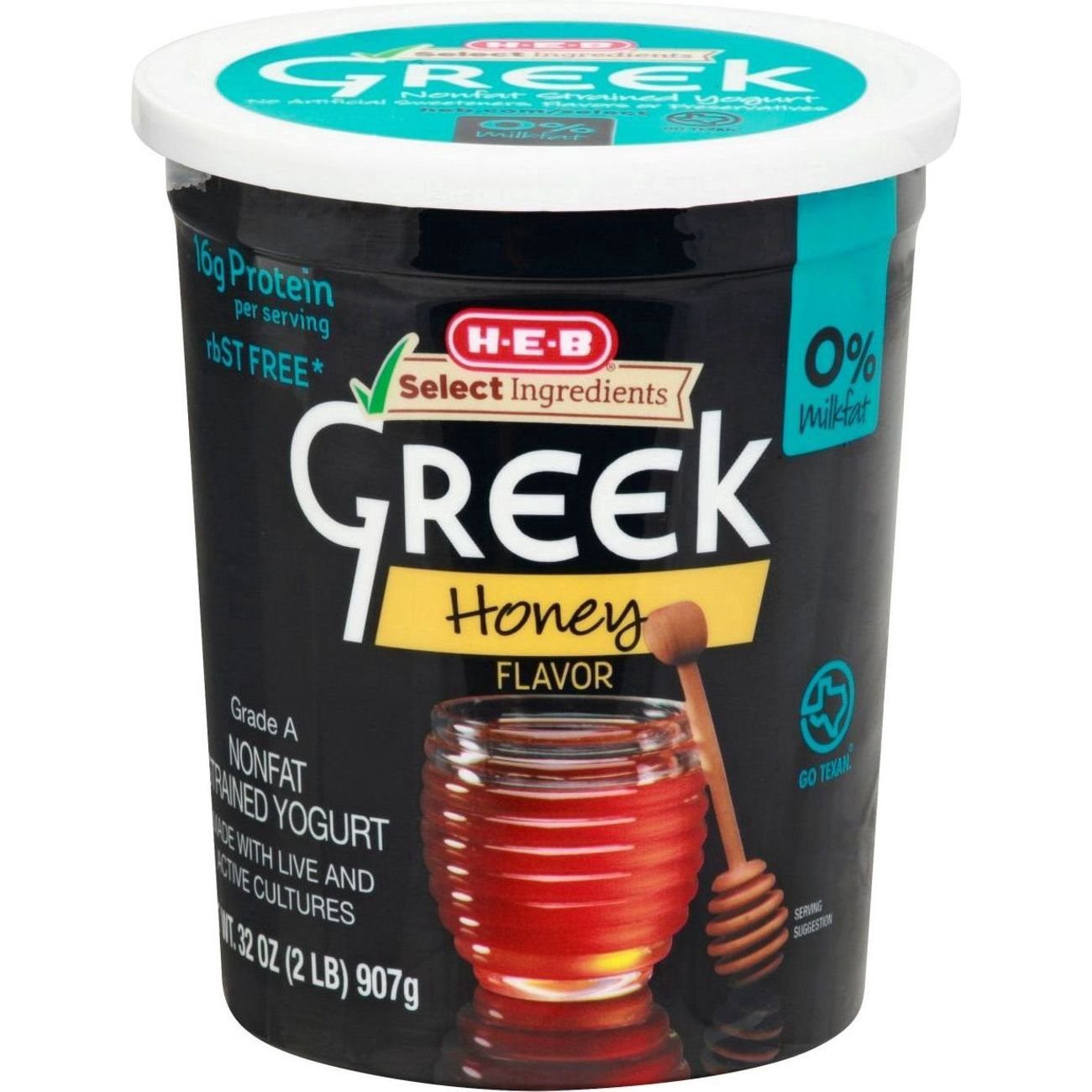 slide 1 of 1, H-E-B 16g Protein Nonfat Greek Yogurt - Honey, 1 ct