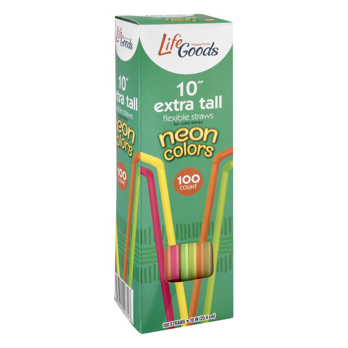 slide 5 of 11, Life Goods 10" Extra Tall Flexible Neon Colors Straws 100 ea, 100 ct