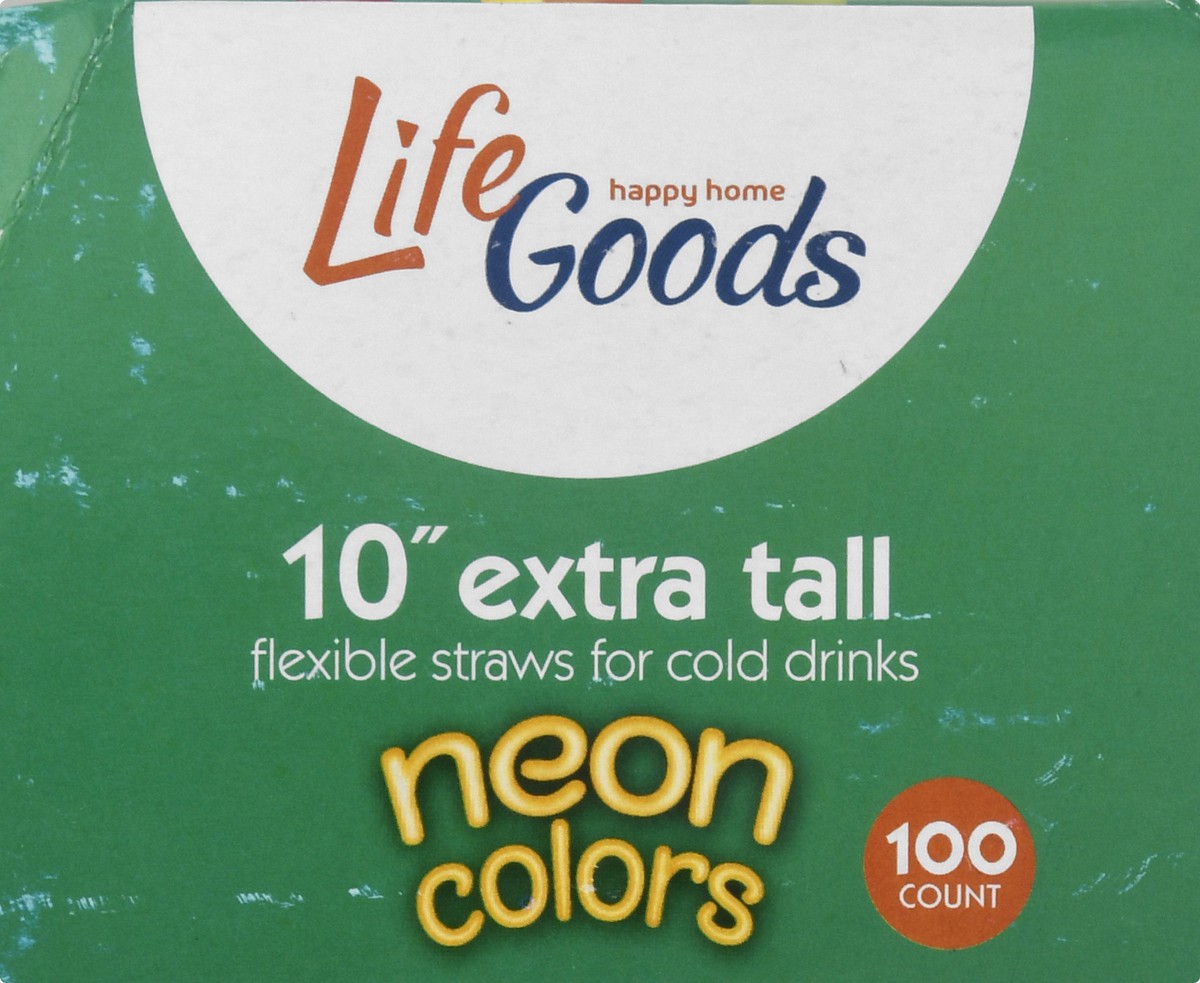 slide 4 of 11, Life Goods 10" Extra Tall Flexible Neon Colors Straws 100 ea, 100 ct