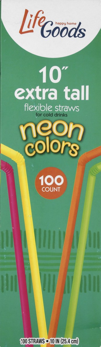 slide 9 of 11, Life Goods 10" Extra Tall Flexible Neon Colors Straws 100 ea, 100 ct