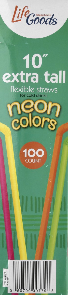 slide 8 of 11, Life Goods 10" Extra Tall Flexible Neon Colors Straws 100 ea, 100 ct