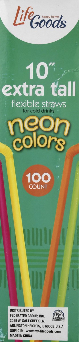 slide 10 of 11, Life Goods 10" Extra Tall Flexible Neon Colors Straws 100 ea, 100 ct