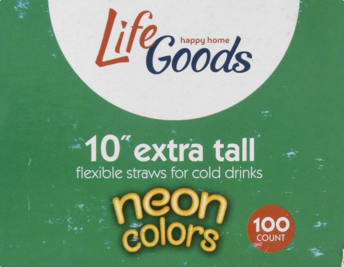 slide 11 of 11, Life Goods 10" Extra Tall Flexible Neon Colors Straws 100 ea, 100 ct