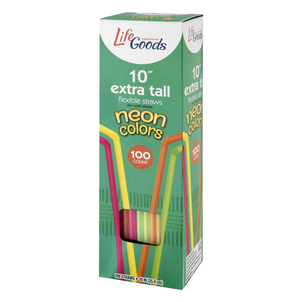 slide 6 of 11, Life Goods 10" Extra Tall Flexible Neon Colors Straws 100 ea, 100 ct