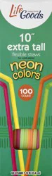 Life Goods 10" Extra Tall Flexible Neon Colors Straws 100 ea