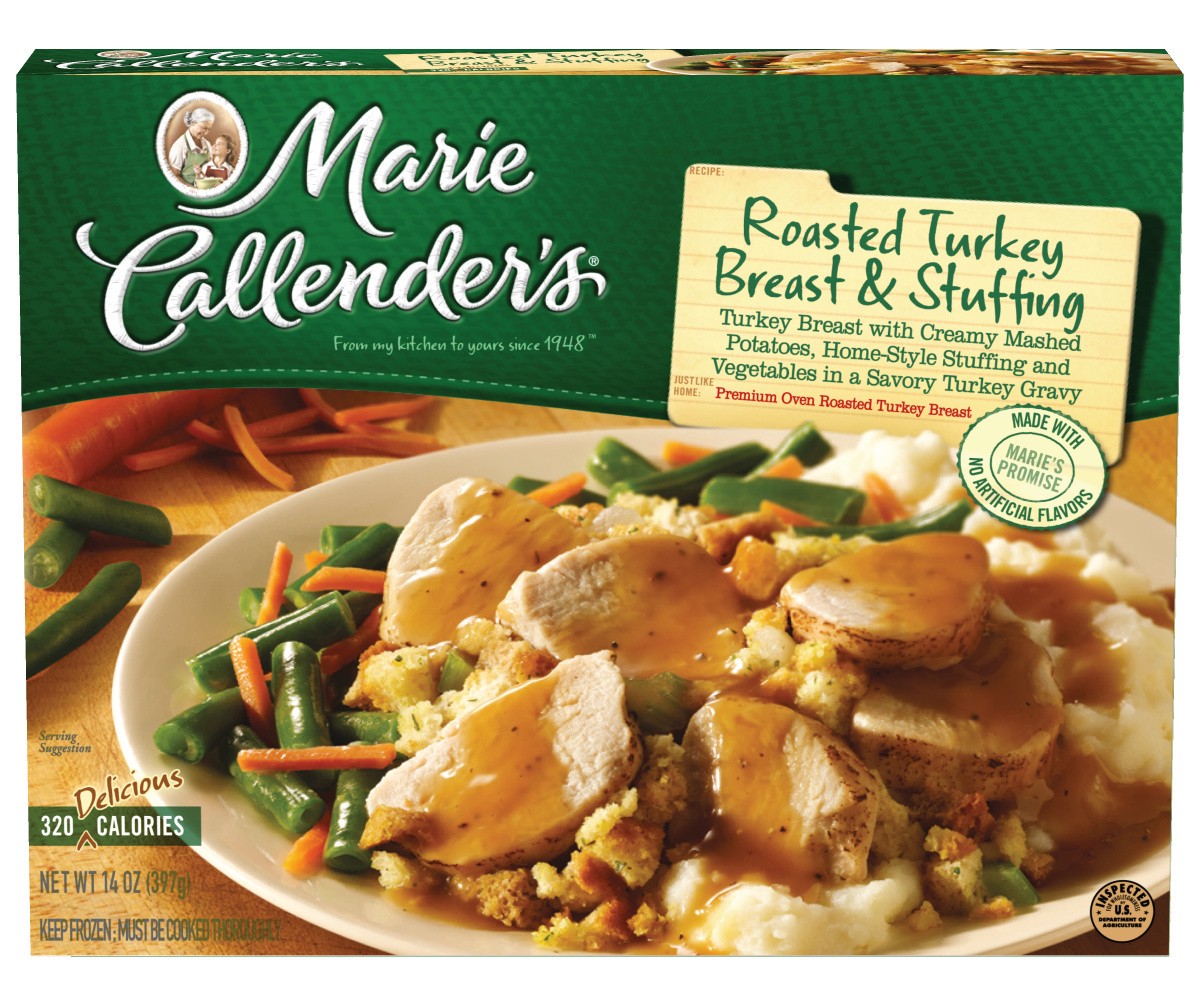 slide 1 of 18, Marie Callender's Frozen Dinner, Roasted Turkey Breast & Stuffing, 14 Ounce, 14 oz