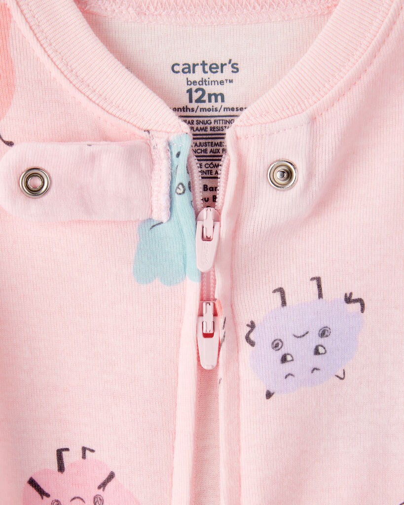 slide 3 of 3, Carter's Carters Baby Girl Monster 100% Cotton Snug Fit 2-Way Zip Footie 1-Piece Pajamas - Pink Pink 12M, 1 ct