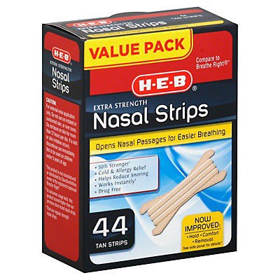 slide 1 of 1, H-E-B Extra Strength Nasal Strips Value Pack Tan, 44 ct