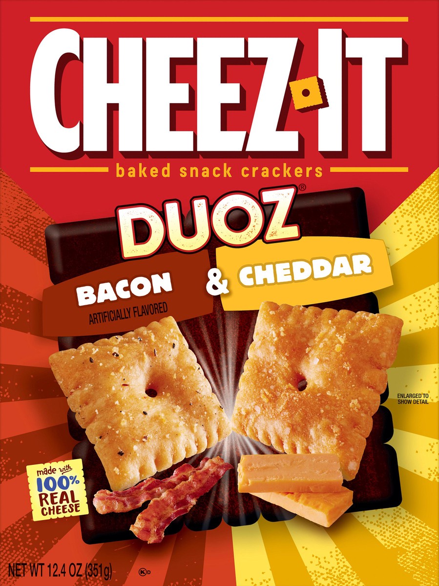 slide 6 of 8, Cheez-It DUOZ Bacon and Cheddar Baked Snack Crackers, 12.4 oz