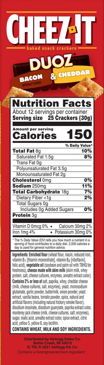slide 5 of 8, Cheez-It DUOZ Bacon and Cheddar Baked Snack Crackers, 12.4 oz