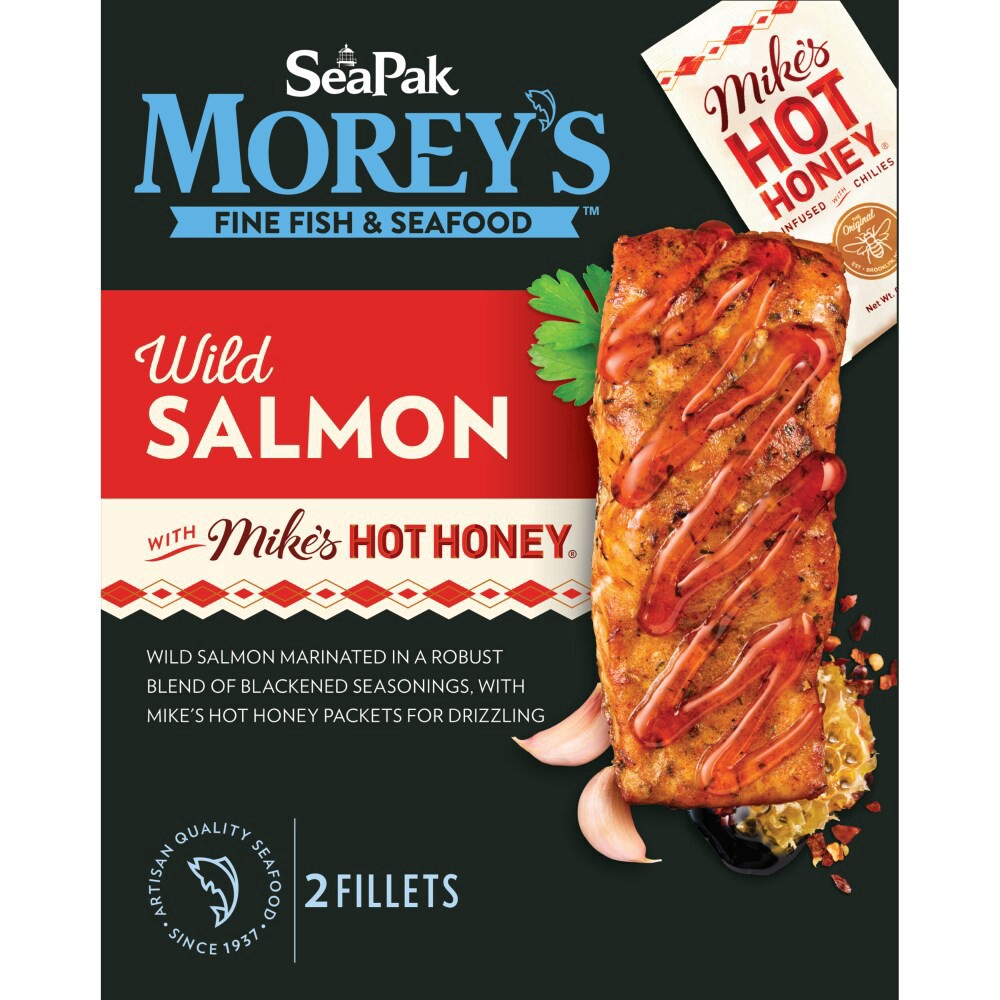 slide 1 of 2, Moreys Salmon Hot Honey, 11 oz