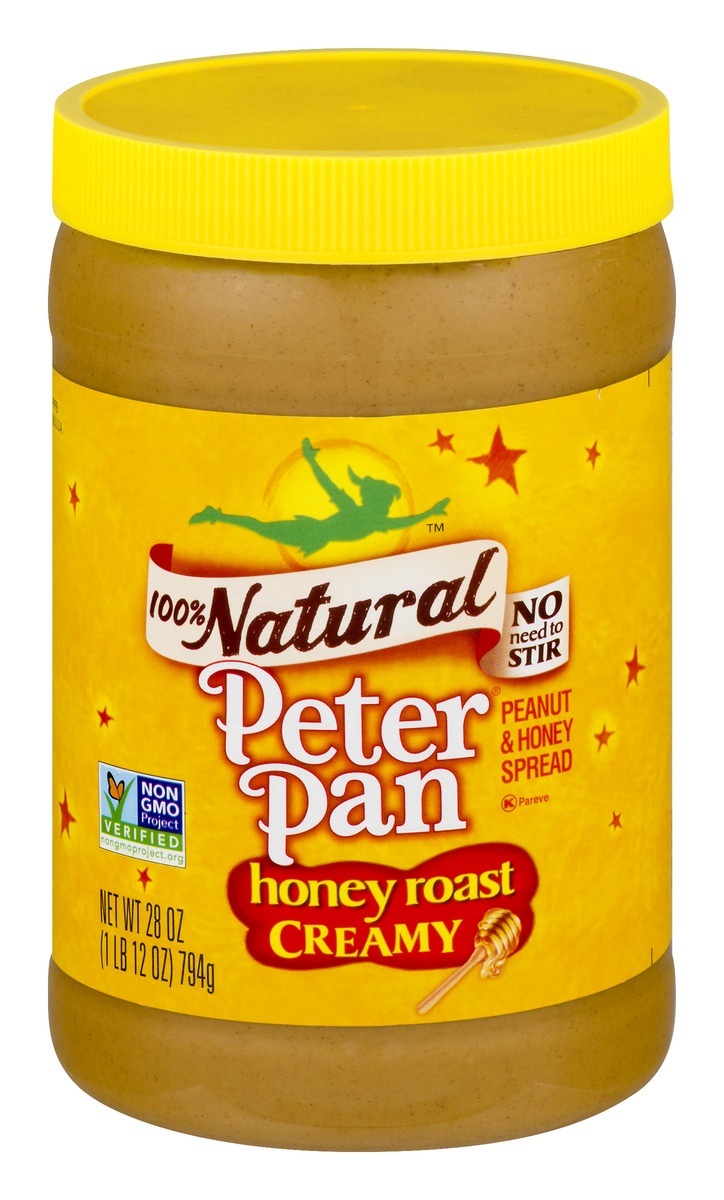 slide 1 of 1, Peter Pan 100 Natural Peanut Butter Spread Honey Roast Creamy, 16.3 oz