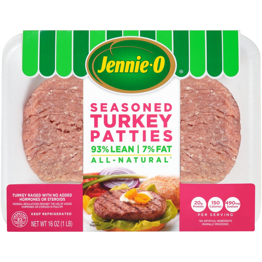 slide 1 of 6, Jennie-O Seasoned Turkey Burger Patties with Onion and Garlic Seasoning, Lean, 16 oz