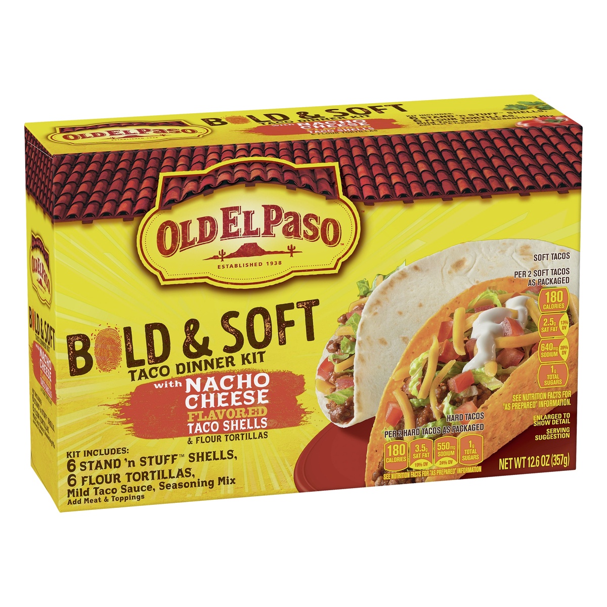 Old El Paso Bold Nacho Cheese Shell & Soft Tortilla Taco Dinner Kit 12.