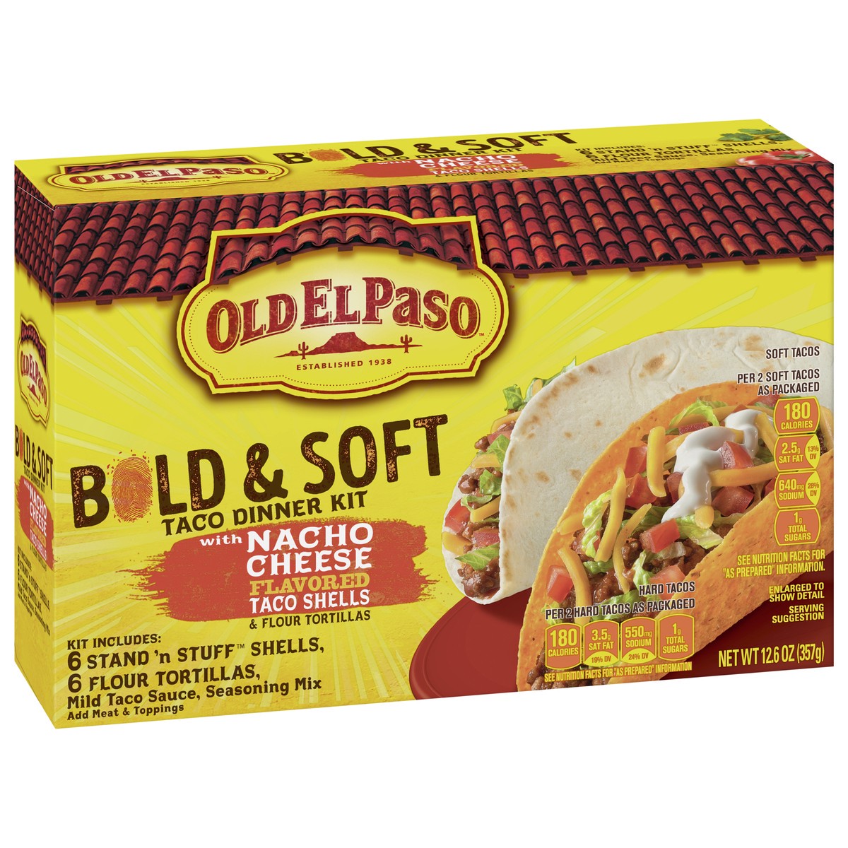 slide 9 of 9, Old El Paso Nacho Cheese Bold & Soft Tortilla Taco Dinner Kit, 12 ct., 12.6 oz., 1 ea