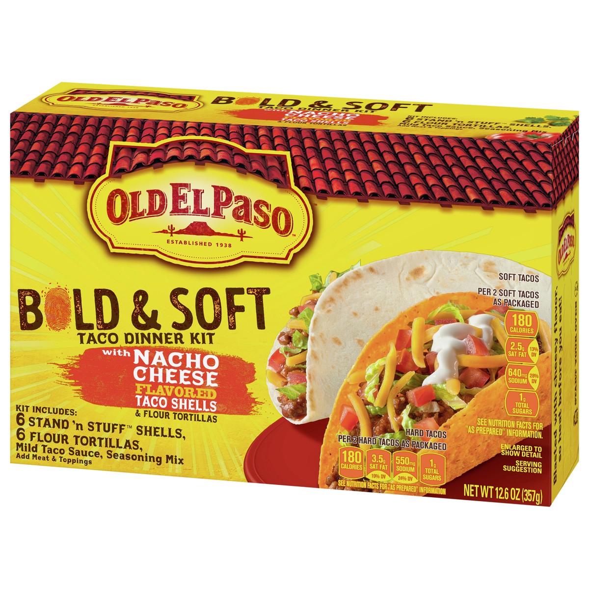 slide 5 of 9, Old El Paso Nacho Cheese Bold & Soft Tortilla Taco Dinner Kit, 12 ct., 12.6 oz., 1 ea