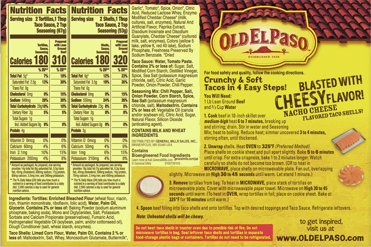 slide 7 of 9, Old El Paso Nacho Cheese Bold & Soft Tortilla Taco Dinner Kit, 12 ct., 12.6 oz., 1 ea