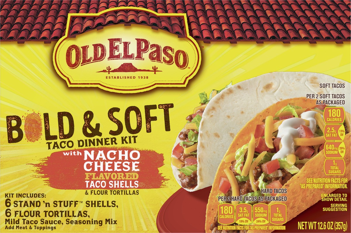 slide 4 of 9, Old El Paso Nacho Cheese Bold & Soft Tortilla Taco Dinner Kit, 12 ct., 12.6 oz., 1 ea