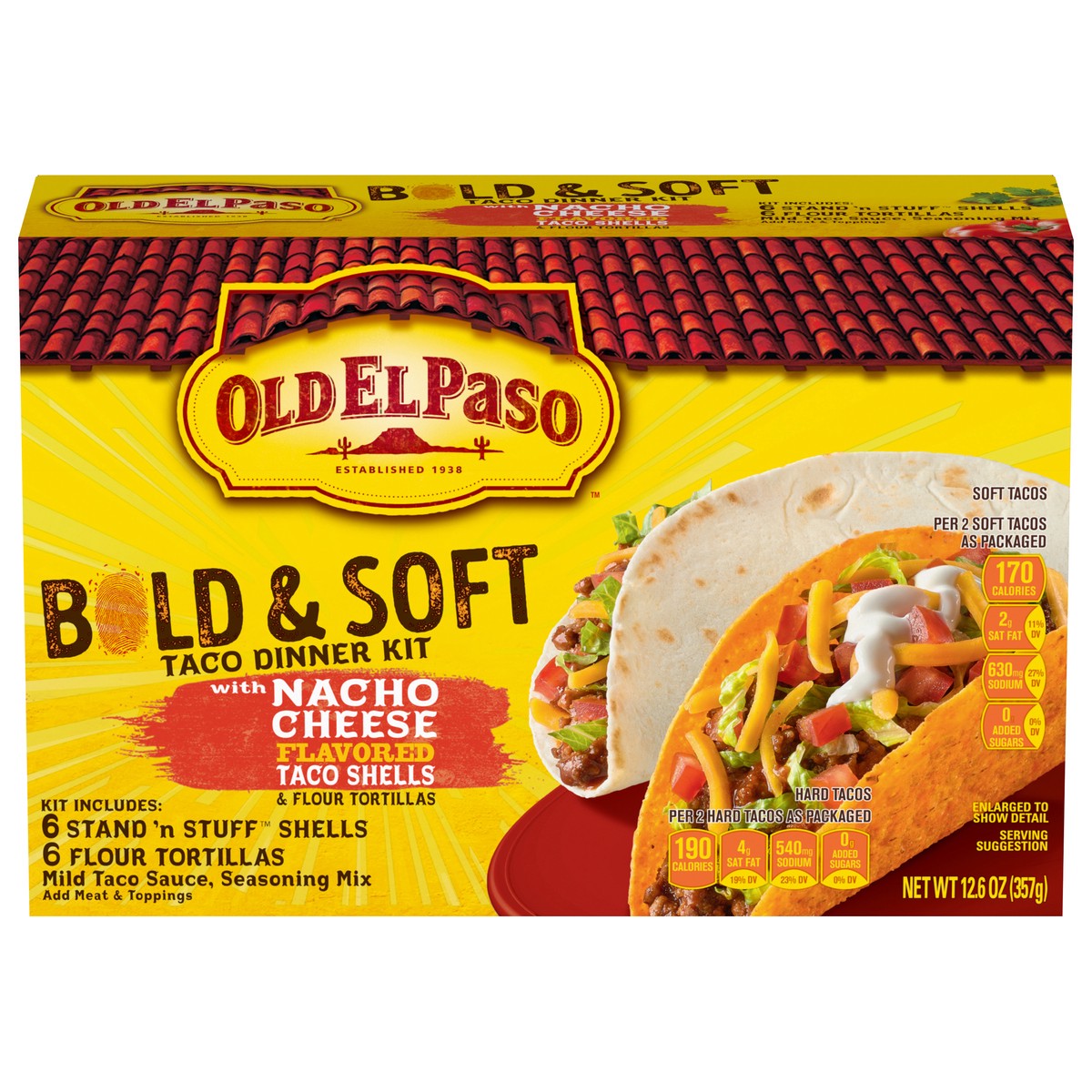 slide 1 of 9, Old El Paso Nacho Cheese Bold & Soft Tortilla Taco Dinner Kit, 12 ct., 12.6 oz., 1 ct