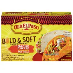 Old El Paso Bold and Soft Taco Dinner Kit with Nacho Cheese Flavored Taco Shells and Flour Tortillas, Easy Meal Prep, 12 Ct, 12.6 oz