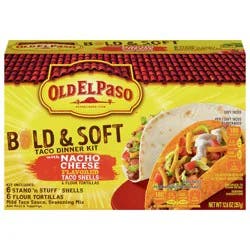 Old El Paso Bold and Soft Taco Dinner Kit with Nacho Cheese Flavored Taco Shells and Flour Tortillas, Easy Meal Prep, 12 Ct, 12.6 oz