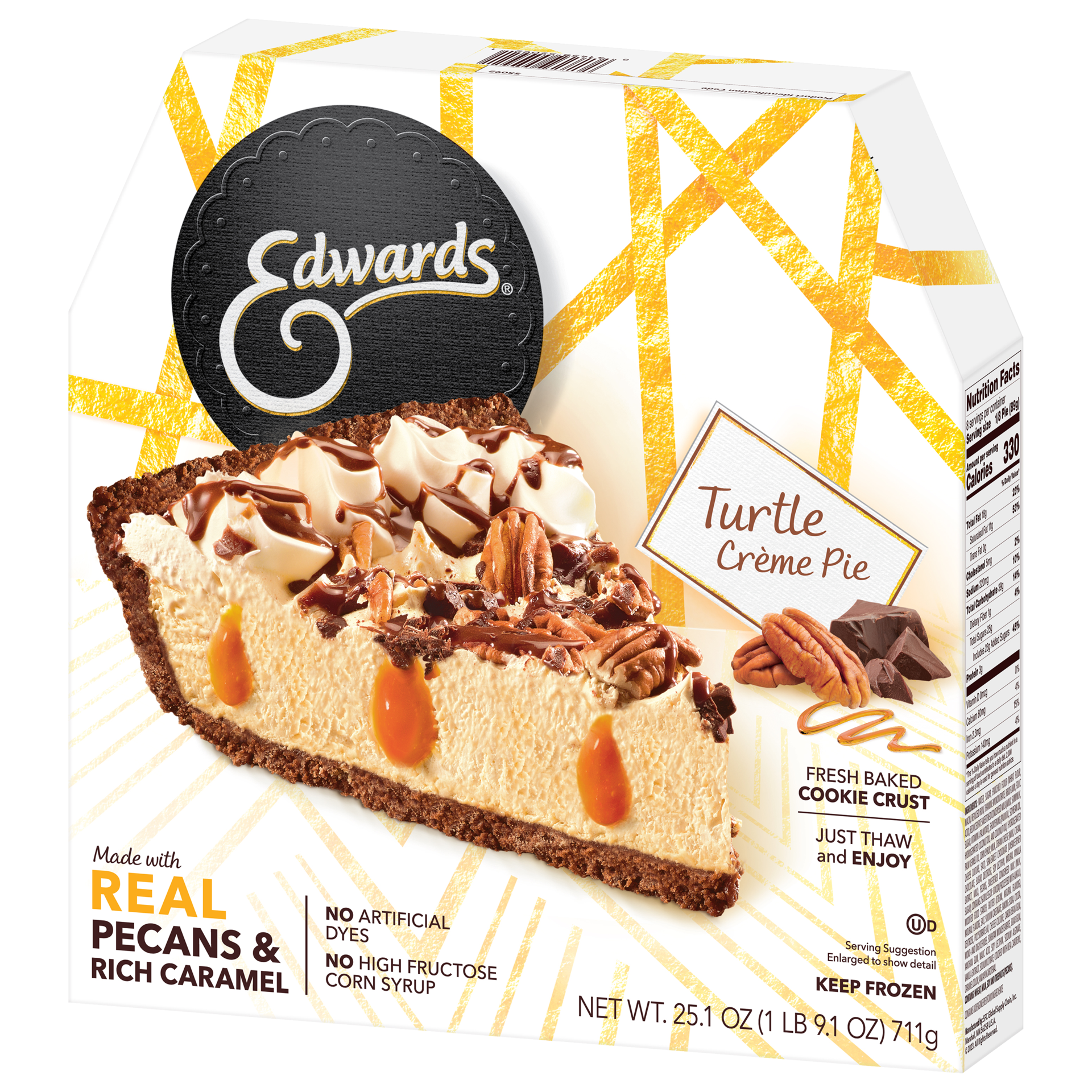 slide 3 of 4, Edwards Premium Frozen Desserts Turtle Pie, 25.1 oz