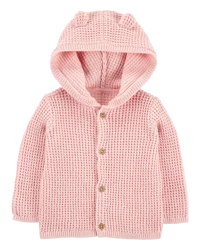 Carter's Baby Hooded Waffle Knit Cardigan - Pink Pink 12M