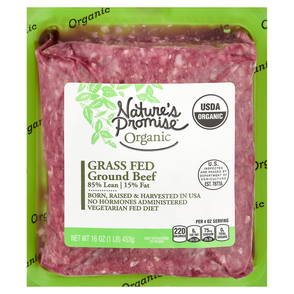 slide 1 of 1, Nature's Promise Organic Grass-fed 85% Lean 15% Fat Ground Beef, 16 oz