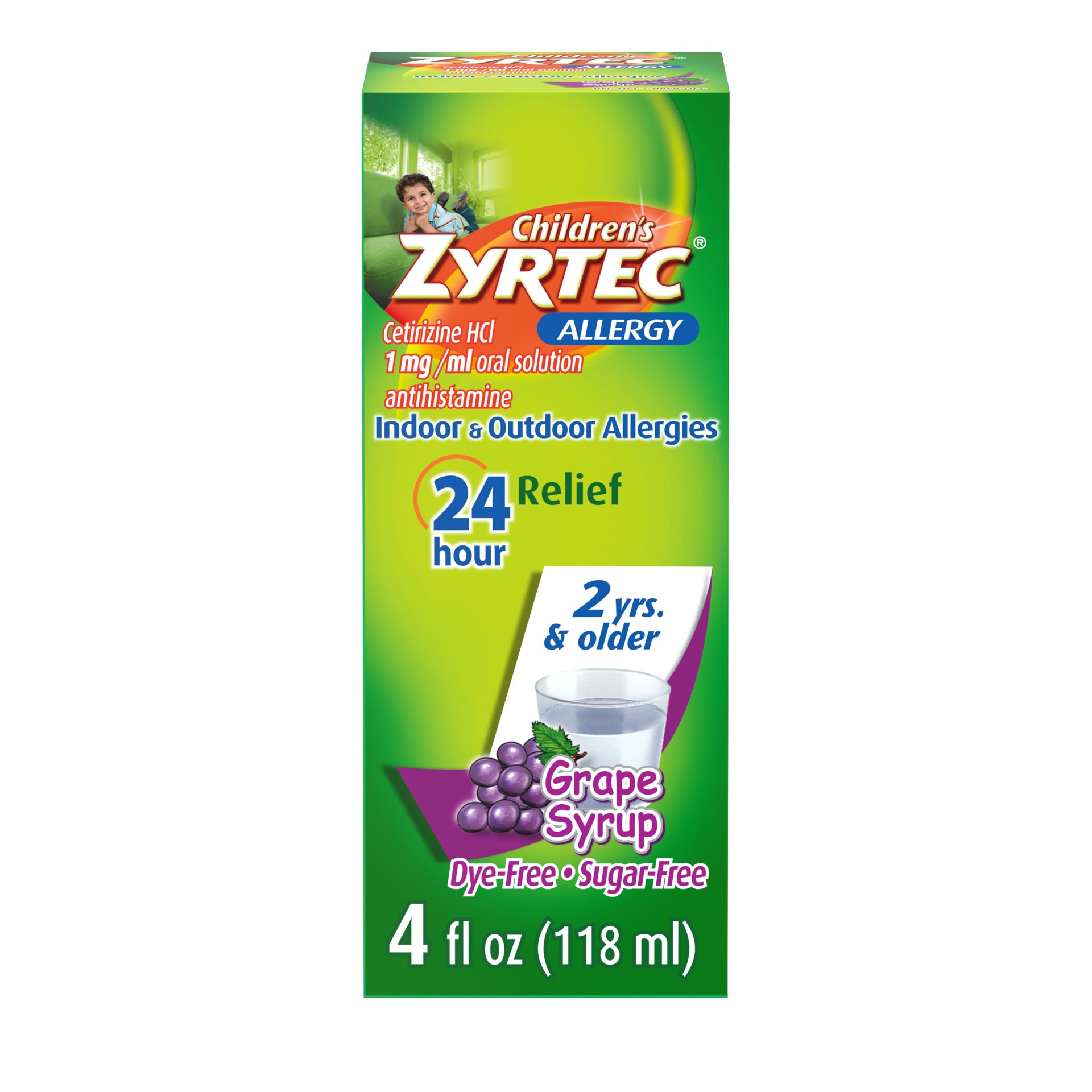 slide 1 of 1, Children's Zyrtec 24 Hour Allergy Relief Syrup - Grape - Cetirizine - 4 fl oz, 4 fl oz