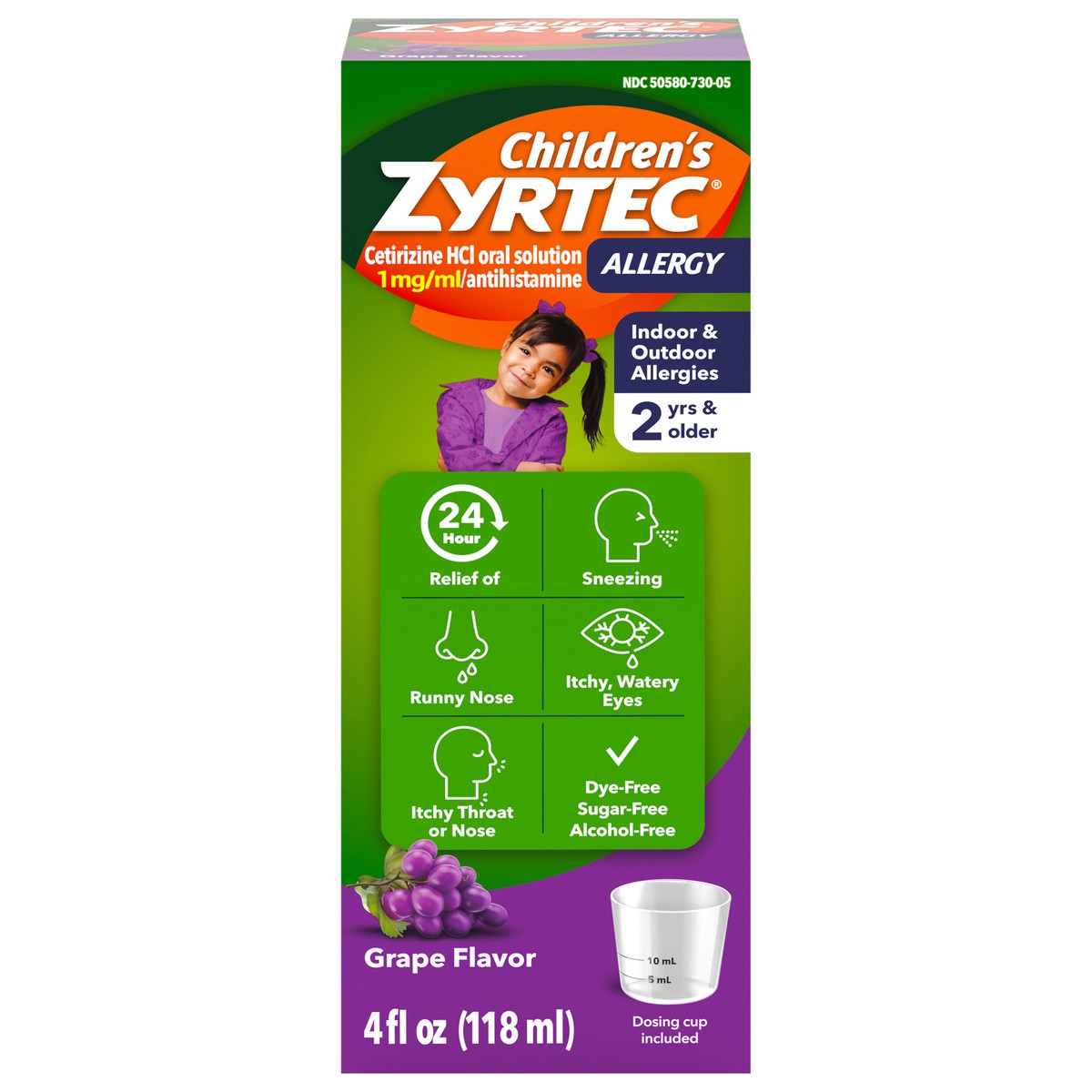 slide 1 of 7, Zyrtec Children's Zyrtec Allergy Syrup, Dye-Free, Sugar-Free Grape, 4 Fl. Oz, 4 fl oz