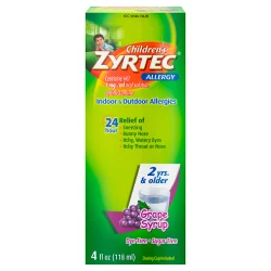 Zyrtec Children's 24 Hour Allergy Relief Grape Syrup Cetirizine HCL & Antihistamine