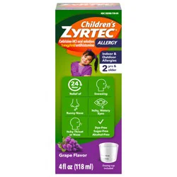 Zyrtec Children's Zyrtec Allergy Syrup, Dye-Free, Sugar-Free Grape, 4 Fl. Oz