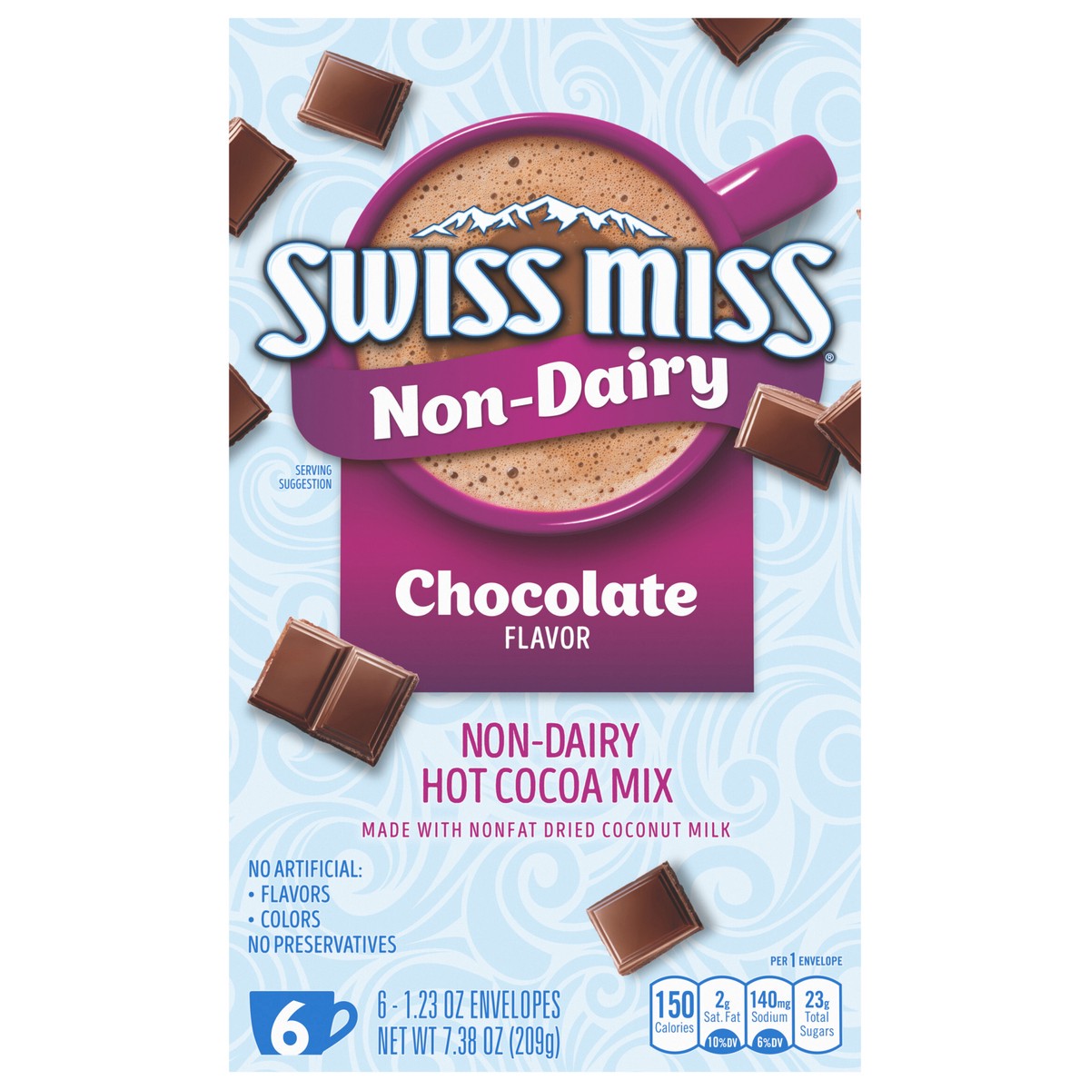 slide 1 of 5, Swiss Miss Non-Dairy Chocolate Flavored Hot Cocoa Mix, 6 Count Hot Cocoa Mix Packets, 6 ct