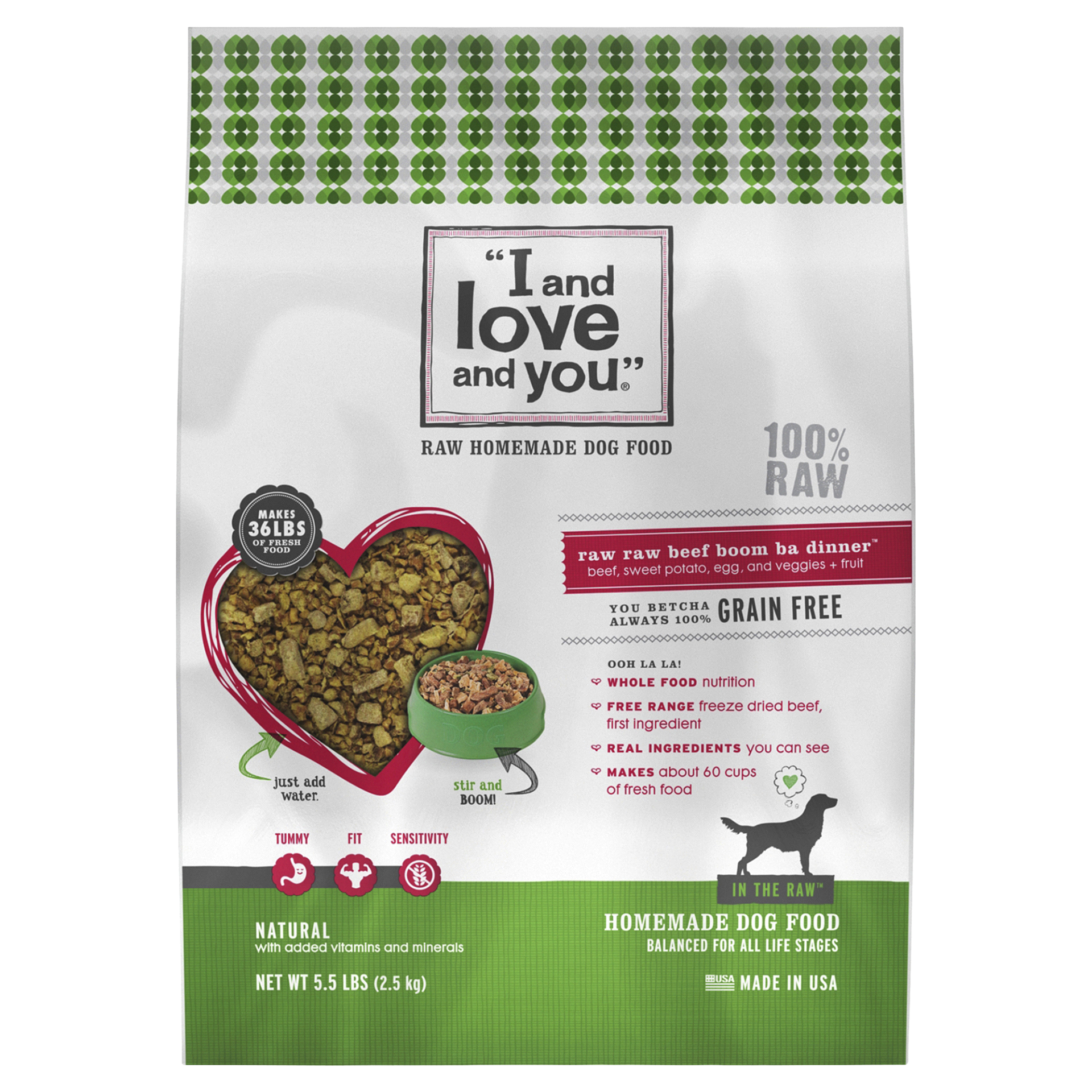 slide 1 of 1, I and Love and You In The Raw Beef Dry Dog Food, 5.5 lb