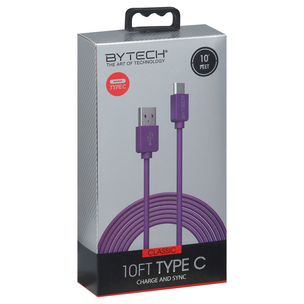 slide 12 of 12, Bytech Classic Type-C Charge and Sync Blue Cable, 10 ft