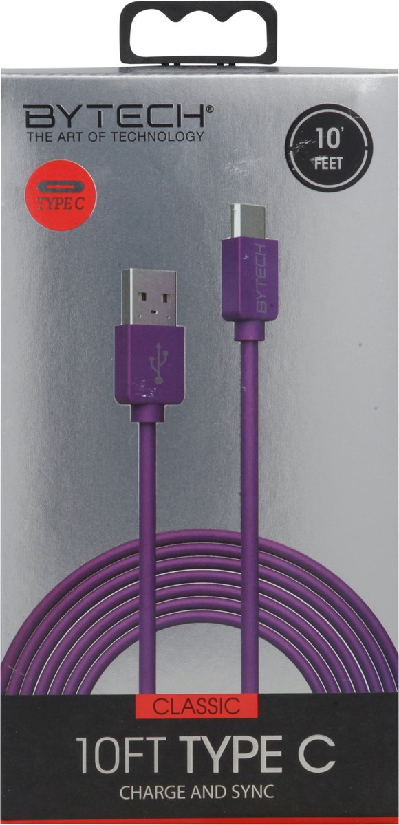 slide 4 of 12, Bytech Classic Type-C Charge and Sync Blue Cable, 10 ft