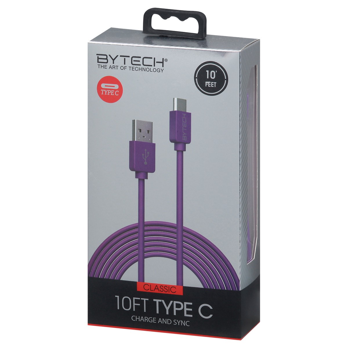 slide 9 of 12, Bytech Classic Type-C Charge and Sync Blue Cable, 10 ft