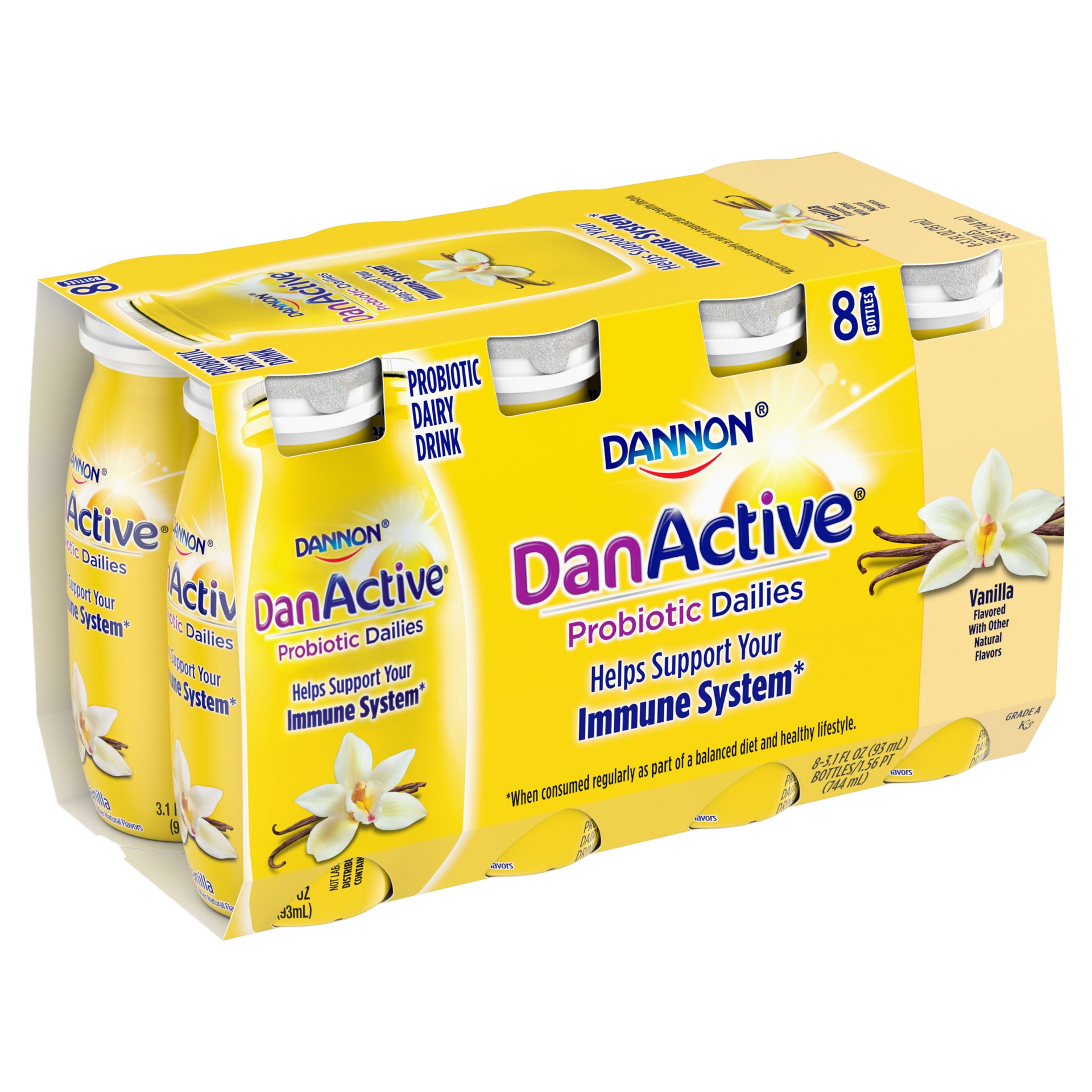 slide 5 of 5, DanActive Probiotic Dailies Dairy Drink, Vanilla, 3.1 oz., 8 Pack, 3.10 fl oz