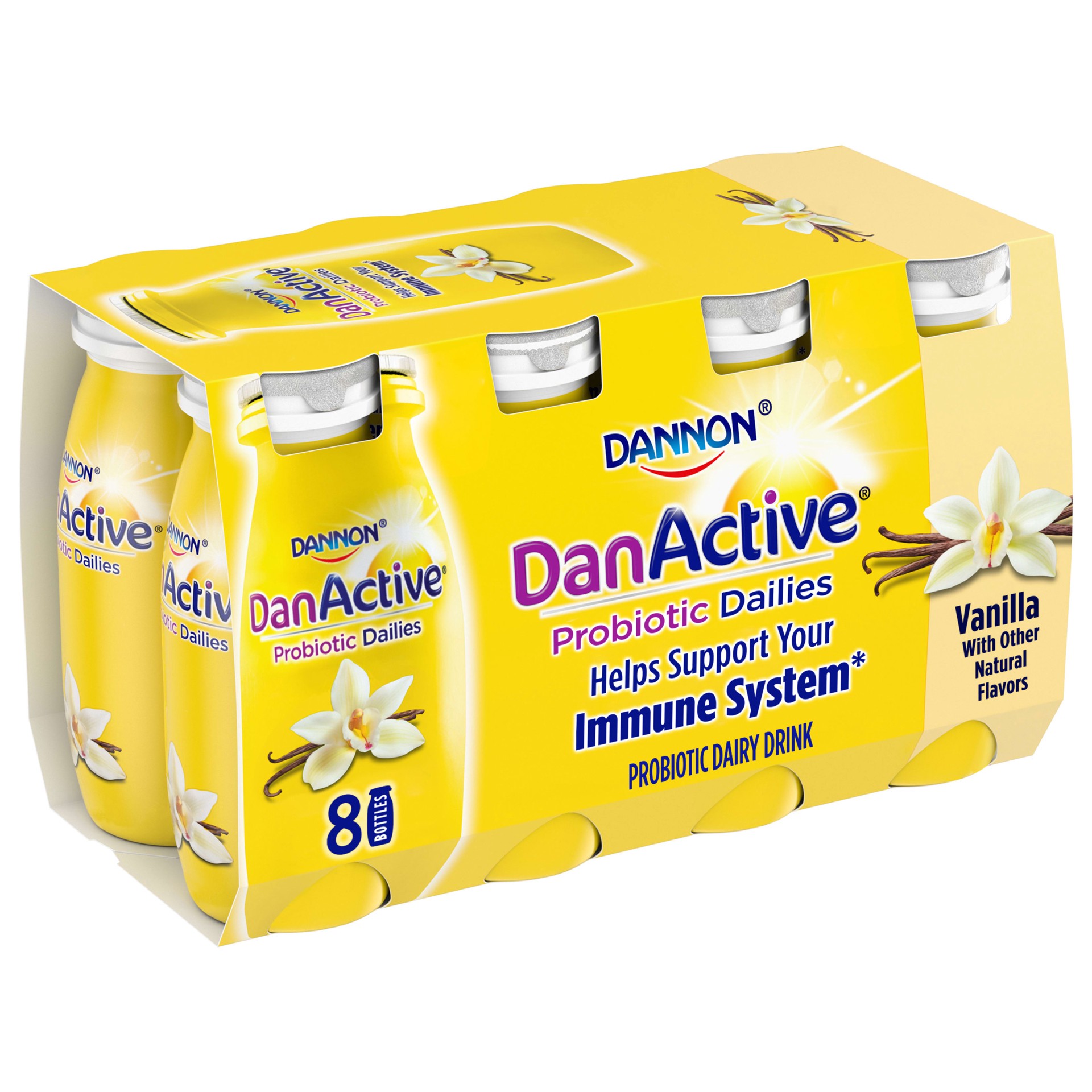 slide 1 of 5, DanActive Probiotic Dailies Dairy Drink, Vanilla, 3.1 oz., 8 Pack, 3.10 fl oz