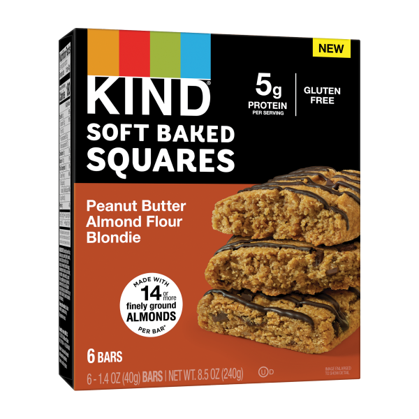 slide 4 of 4, KIND Soft Baked Squares, Peanut Butter Almond Flour Blondie, Gluten Free Snacks, 8.5oz Box (6 Bars), 6 ct