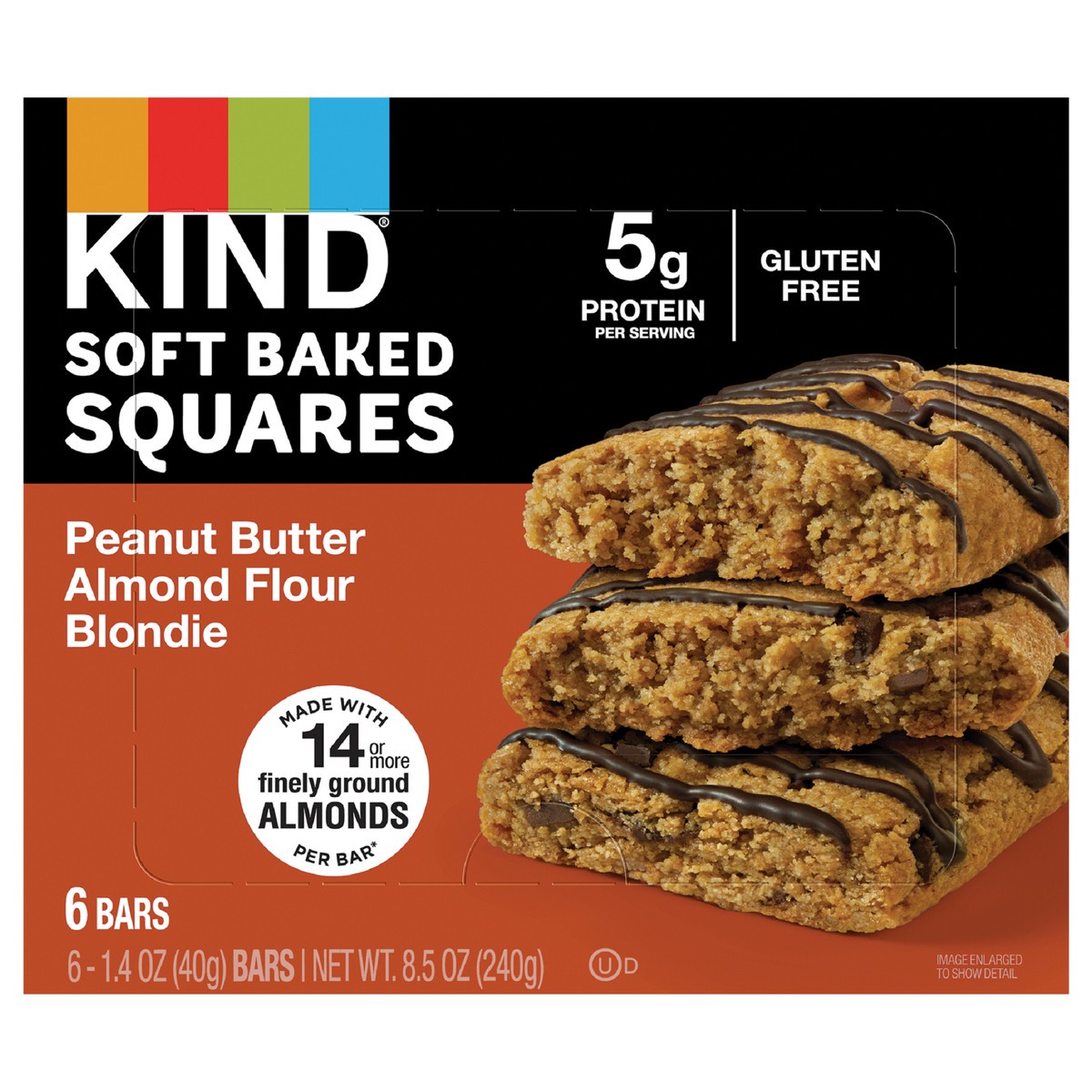 slide 1 of 4, KIND Soft Baked Squares, Peanut Butter Almond Flour Blondie, Gluten Free Snacks, 8.5oz Box (6 Bars), 6 ct
