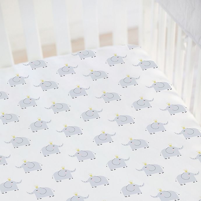 slide 3 of 3, Hello Spud Elephant Organic Cotton Jersey Fitted Crib Sheet - Grey, 1 ct