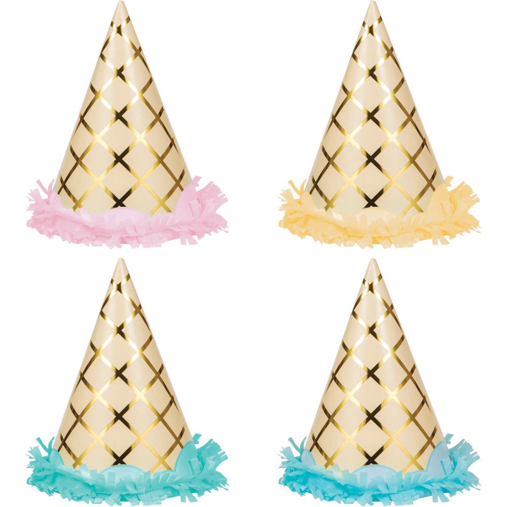 slide 1 of 1, Creative Converting Ice Cream Party Gold Foil Fringe Hats, 8 ct