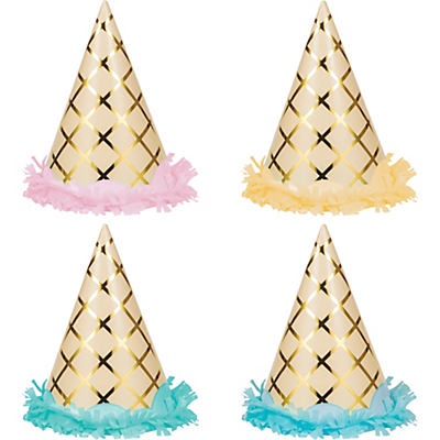 slide 1 of 1, Creative Converting Ice Cream Party Gold Foil Fringe Hats, 8 ct