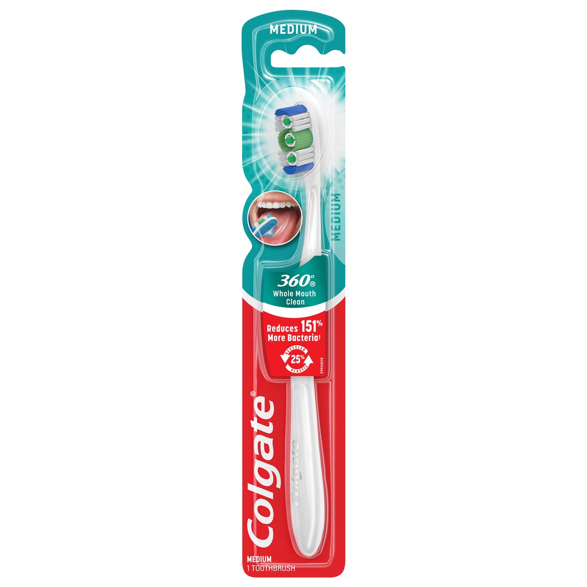 slide 1 of 7, Colgate 360 Whole Mouth Clean Toothbrush - Medium, 1 ct